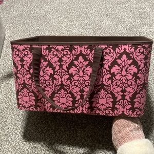 Sheffield Home Pink and Brown Damask Tote